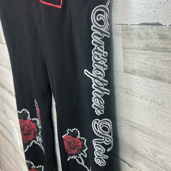 Christopher Rose Dream Rose Embellished Black Sweatpants Size Medium Rhinestones - Picture 4 of 10